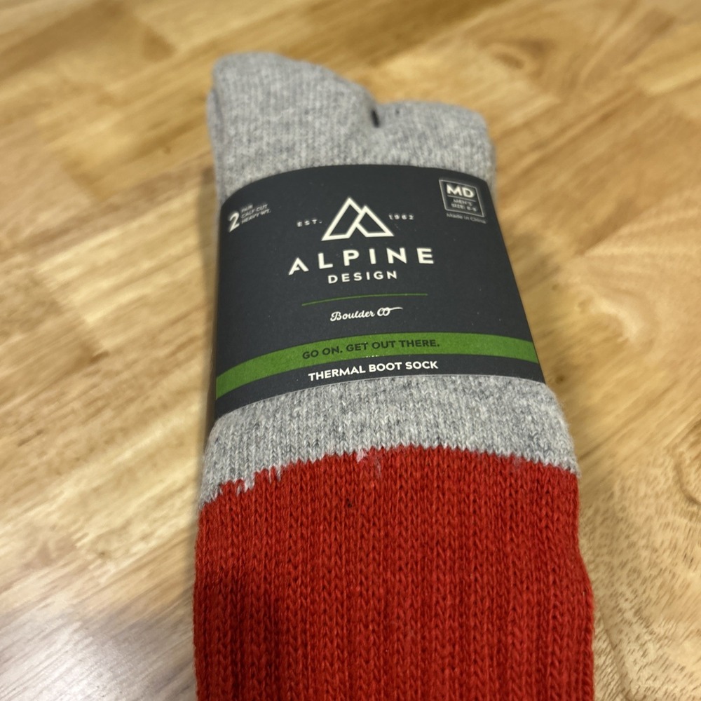 Alpine Design Heavyweight Boot Sock Red Gray 2-Pack Medium AD22-MSBB-14636